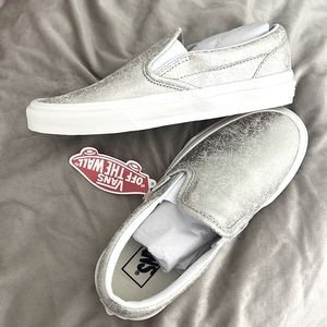 Classic Vans Slip On White/Silver Cracked Pattern